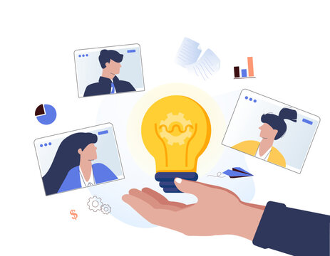 Creative vector banner illustrating business brainstorming, teamwork and idea generation concepts for corporate strategy