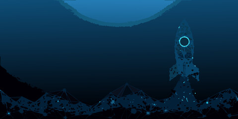 Rocket ship plexus illustration with a dark blue gradient background © SreemotiRaba