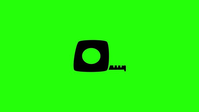 Premium 4K presentation showing a hardware retractable tape measure ruler container silhouette bouncing. Perfect pocket construction worker web icon.