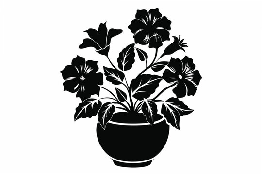 petunia vase silhouette line art vector illustration