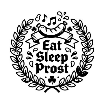 Eat sleep prost beer mug wreath lettering
