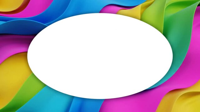 Abstract colorful wavy background with a white blank oval shape for text or design elements
