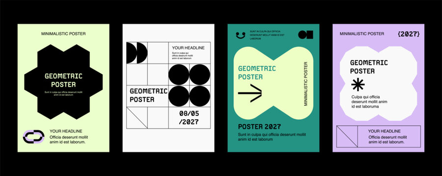 Posters with silhouette minimalistic basic figures, extraordinary graphic assets of geometrical shapes. Modern minimal colorfull print.	
