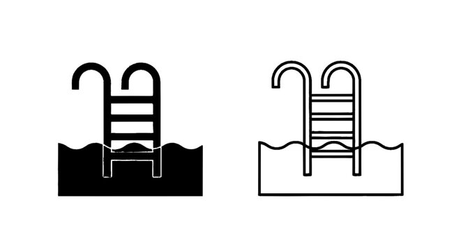 Minimal black silhouette icon, simple flat vector, bold black shape, no, no shading pool ladder symbol for swimming, black and outline versions, on a, flat icon style