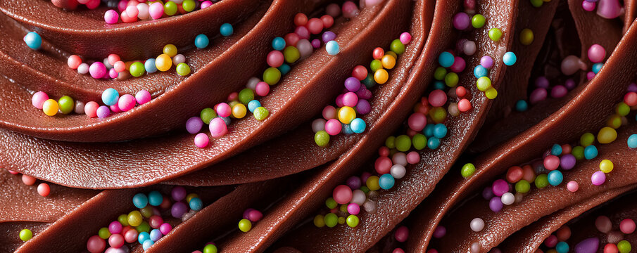 Chocolate mousse with sprinkles closeup