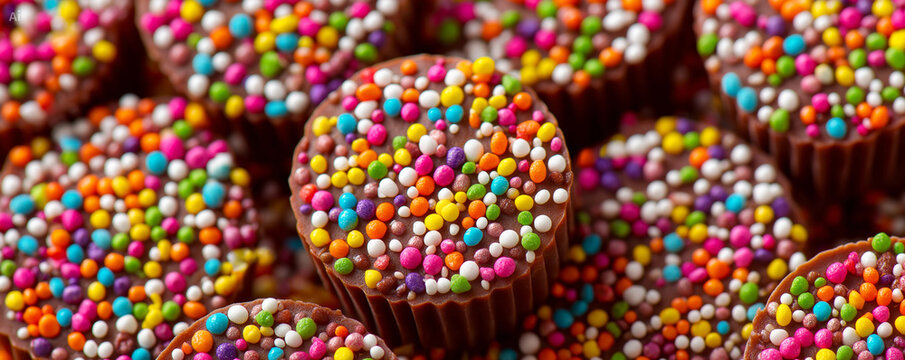 Chocolate buttons with colorful sprinkles