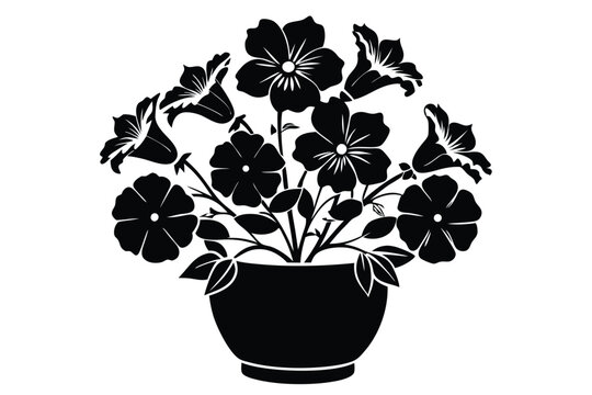 petunia vase silhouette line art vector illustration