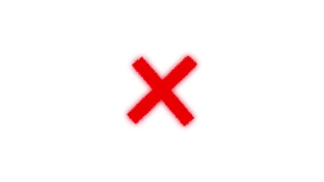 Bright red cross symbol with a soft glowing effect isolated on a pure white background representing a negative choice or incorrect selection