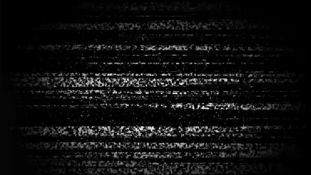 Black and white television static noise texture with horizontal scan lines and grain overlay for vintage broadcast signal interference effect