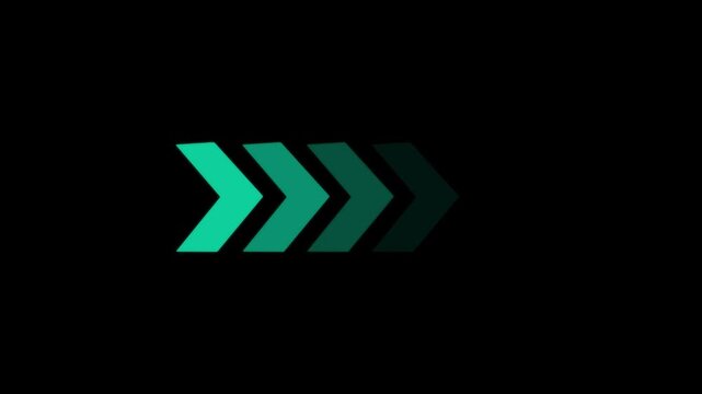 A row of five dark teal chevron arrows pointing to the right on a black background representing direction and movement in a digital interface