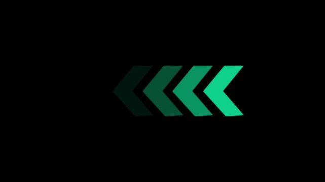 Dark green chevron arrows pointing to the left arranged in a horizontal line on a solid black background for navigation and direction indicators