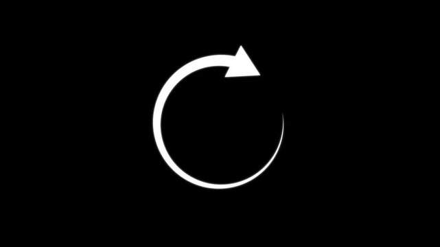 White circular arrow representing a refresh or reload action on a solid black background for digital user interface and web navigation