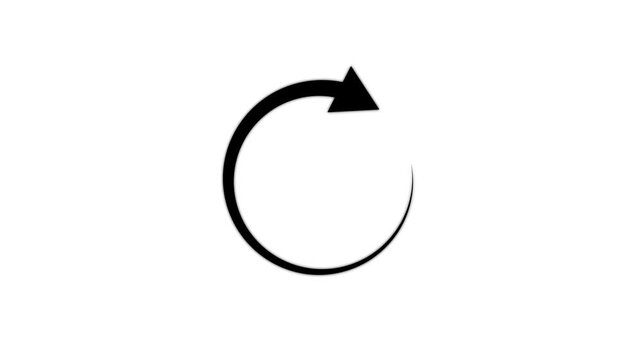 Black circular arrow representing a refresh or reload action on a solid white background for digital user interface and web navigation