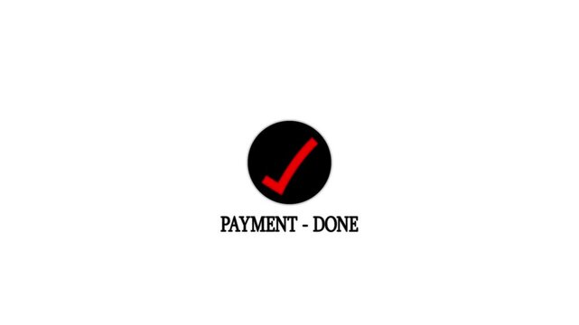 Red checkmark symbol inside a black circle with the text payment done written in black below isolated on a white background