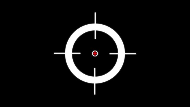 White crosshair target scope with a red center point on a black background for gaming interface and precision aiming visual effects