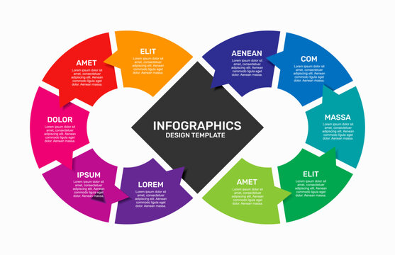 Circular business infographic template featuring ten colorful speech bubble segments for steps or options. Vector illustration.