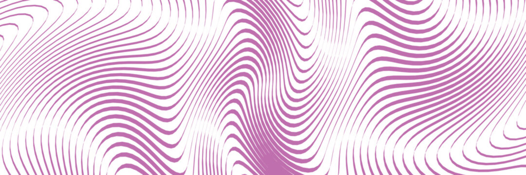 Abstract wavy line background with purple moire pattern, psychedelic distorted stripe texture, modern optical art vector for banner design