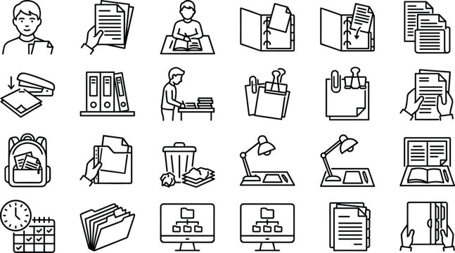 Set of office and education line icons for professional work.
