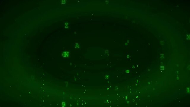 Abstract Green Digital Rain with Falling Matrix Code and Glowing Data Particles on Dark Background