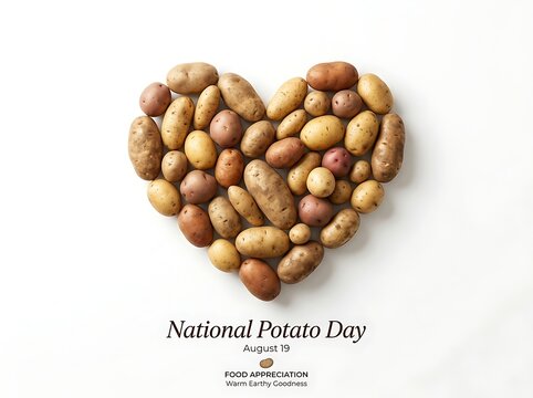 Heart shaped potatoes on white background for national potato day
