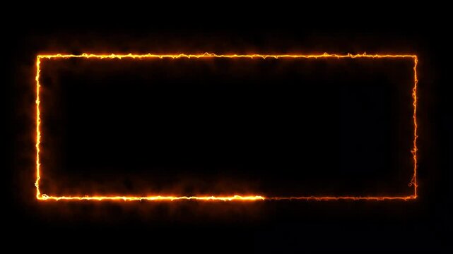 burning fire neon light rectangle frame loop animated background fire line glowing rectangle border graphic burning neon lights frame box animation seamless loop alpha channel black background. 4k
