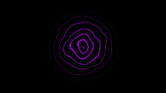 Concentric purple circular rings with irregular wavy edges creating a ripple effect on a black background for abstract motion and sound wave visuals