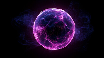 Fototapeta premium Glowing Purple Energy Sphere with Electric Light Effects on Black Background