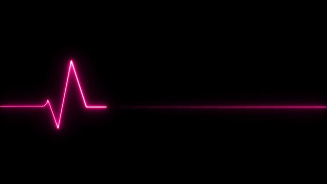 A single glowing pink neon line forming a heartbeat pulse wave pattern across a deep black background representing medical health and vital signs