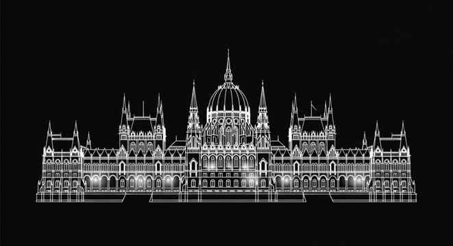 Budapest Parliament Building Architectural Drawing.