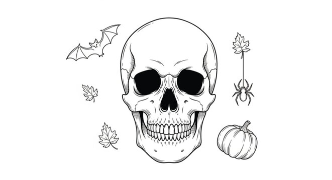 Black and white skull illustration.