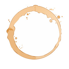 Obraz premium Brown coffee stain ring with splatters on transparent background