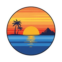 Obraz premium Tropical Sunset With Palm Trees Silhouette.