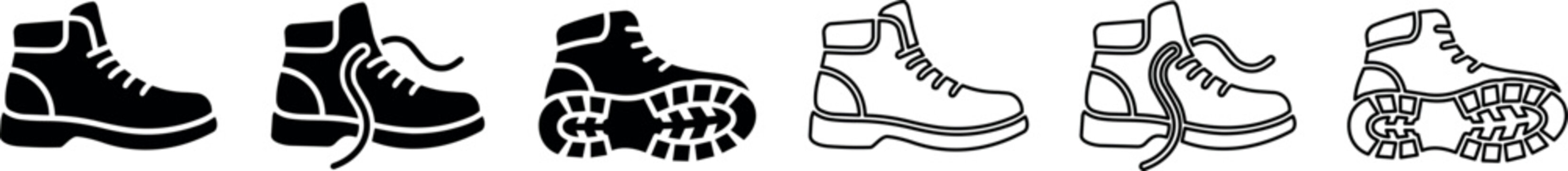 Black and white work boots showing side and sole views with laces