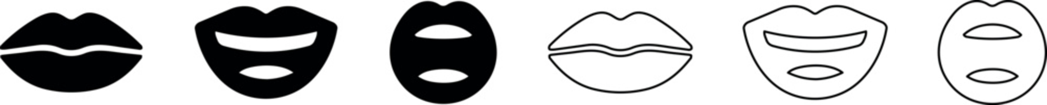 Set of various simple lips icons with different shapes and styles