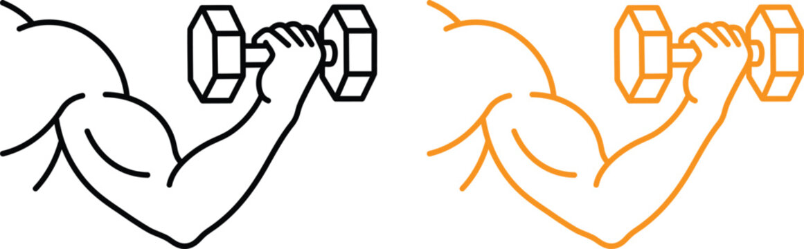 Strong muscular arm holding a heavy dumbbell icon for fitness and weight lifting workout training