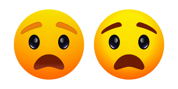 Anguished Face Emoji Icon Isolated on White Background &ndash; Distressed Yellow Emoticon with Painful Expression, Emotional Reaction Vector