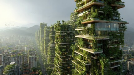 Obraz premium Sustainable future city with multiple vertical forest towers