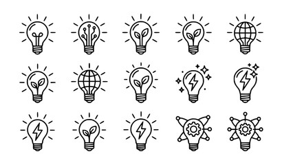 Obraz premium Modern Light Bulb Line Art Icons Representing Ideas Creativity Innovation and Smart Energy