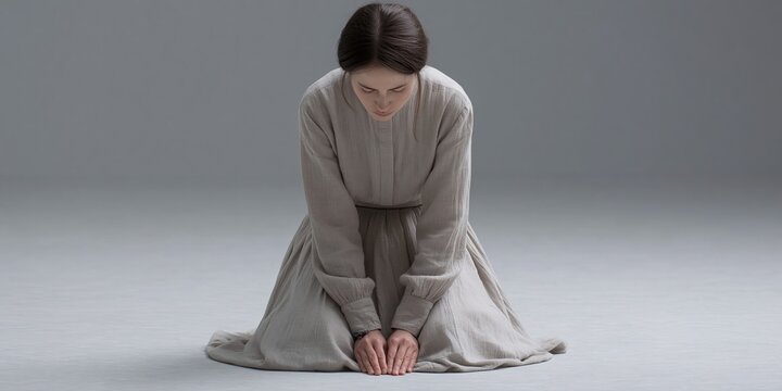 woman kneeling and bowing to worship her god