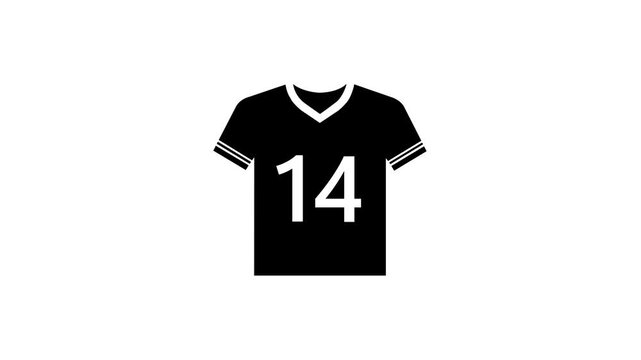 Black Color 14 Number Jersey  . Cricket and football uniform animation icon  White background