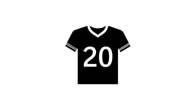 Black Color 20 Number Jersey  . Cricket and football uniform animation icon  White background