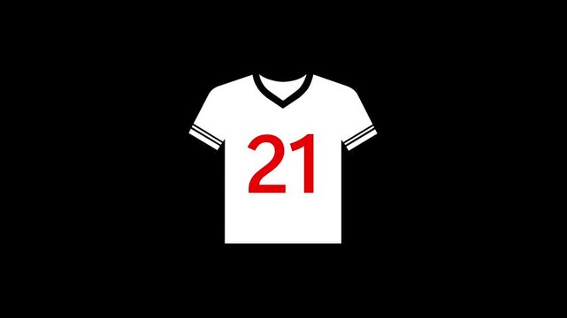 White Color 21 Number Jersey  . Cricket and football uniform animation icon black background