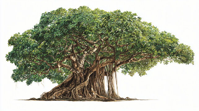 Detailed Illustration Of Massive Strangler Fig Tree With Exposed Intricate Root System