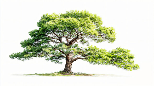 Illustration of a majestic large pine tree with thick trunk and lush green foliage