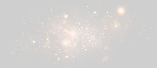 Fototapeta premium White magical glitter dust PNG vector isolated on transparent background, floating sparkle particles with glowing bokeh effect and dreamy fantasy illumination