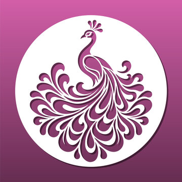 Laser cut Mandala ornate with beautiful Peacock. Cutting, engraving, papercut, diy craft. Coaster or wall art mandala decor. Vector illustration