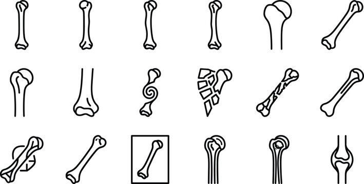 Set of bone fracture and medical orthopedic icons.