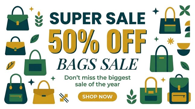 Colorful handbags and purses super sale advertisement graphic.