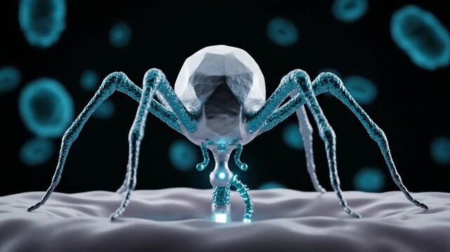 3D Bacteriophage Virus Landing on Bacterial Cell Wall