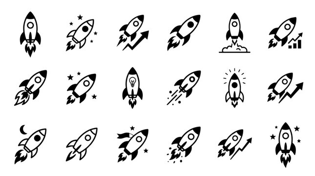 Rocket launch icon set